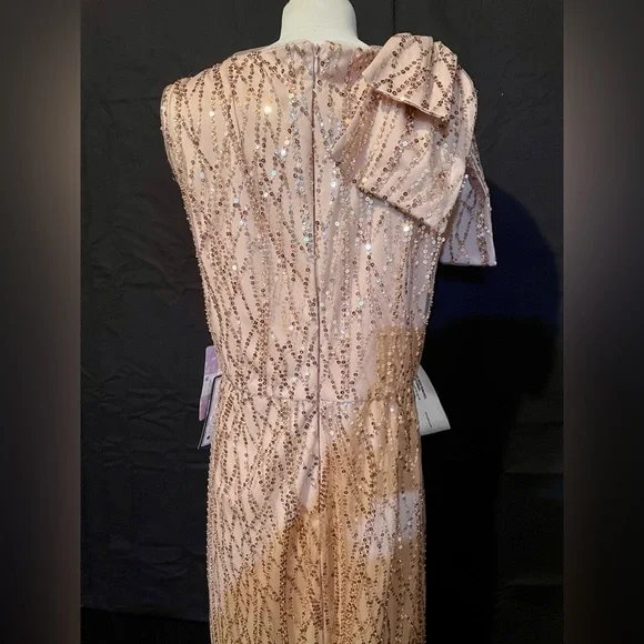 Dress Formal JS Collections Blush Gold 16 Sequined Sleeveless Bow V-Neck… - Picture 7 of 13